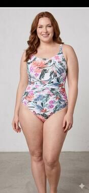 Jantzen Lingerie Mio One-Piece floral white Hawaiian sz 16